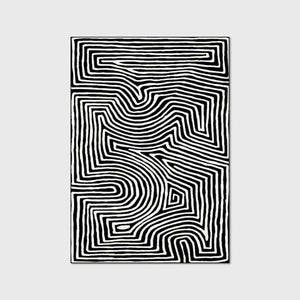 Black & White Abstract Maze Striped Rug