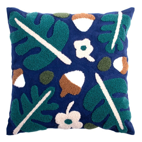 Colourful Embroidery Floral Cushion Covers - Navy with Oak Nuts & Leafs