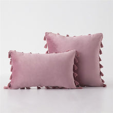 Romantic Pink Stylish Velvet Cushion Covers With Tassels - 18in x 18in and 12in x 20in
