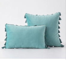 Duckegg Stylish Velvet Cushion Covers With Tassels - 18in x 18in and 12in x 20in