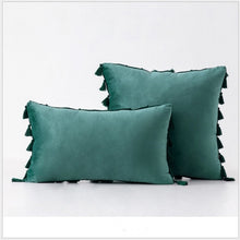 Green Stylish Velvet Cushion Covers With Tassels - 18in x 18in and 12in x 20in