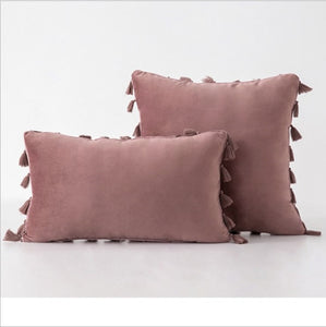 Old Pink Stylish Velvet Cushion Covers With Tassels - 18in x 18in and 12in x 20in