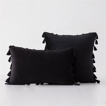 Black Stylish Velvet Cushion Covers With Tassels - 18in x 18in and 12in x 20in