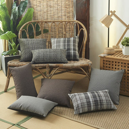 Stylish Plaid Linen Cushion Covers With Dutch Velvet Back