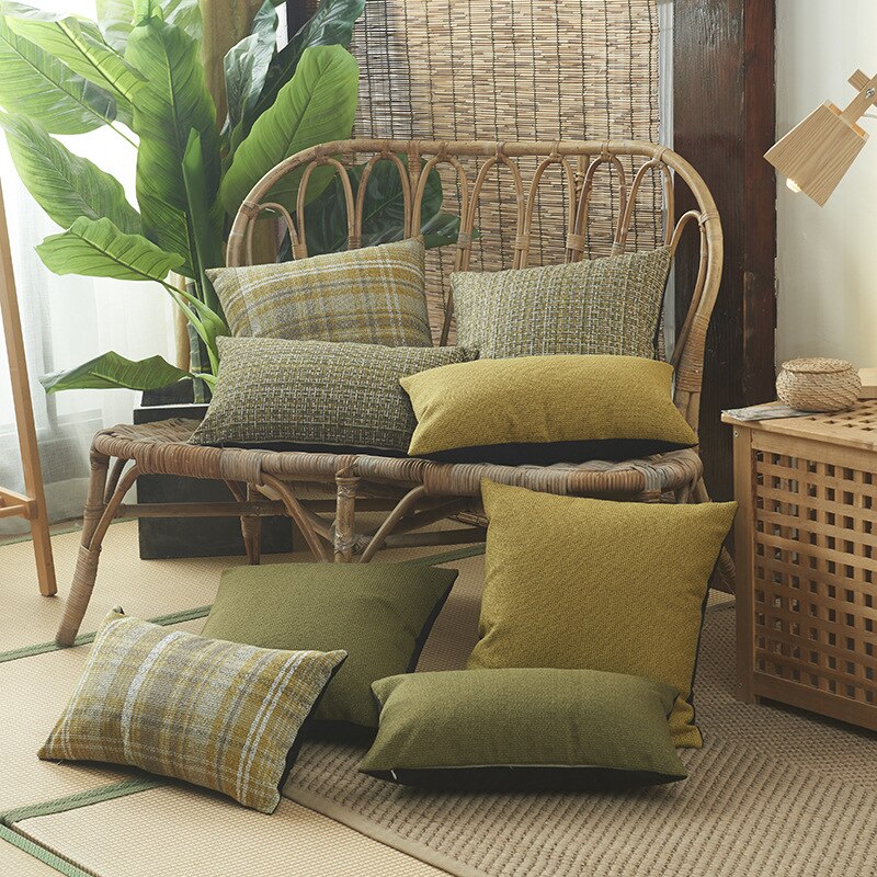 Stylish Plaid Linen Cushion Covers With Dutch Velvet Back