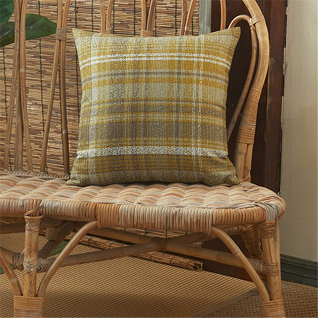 Stylish Plaid Linen Cushion Covers With Dutch Velvet Back