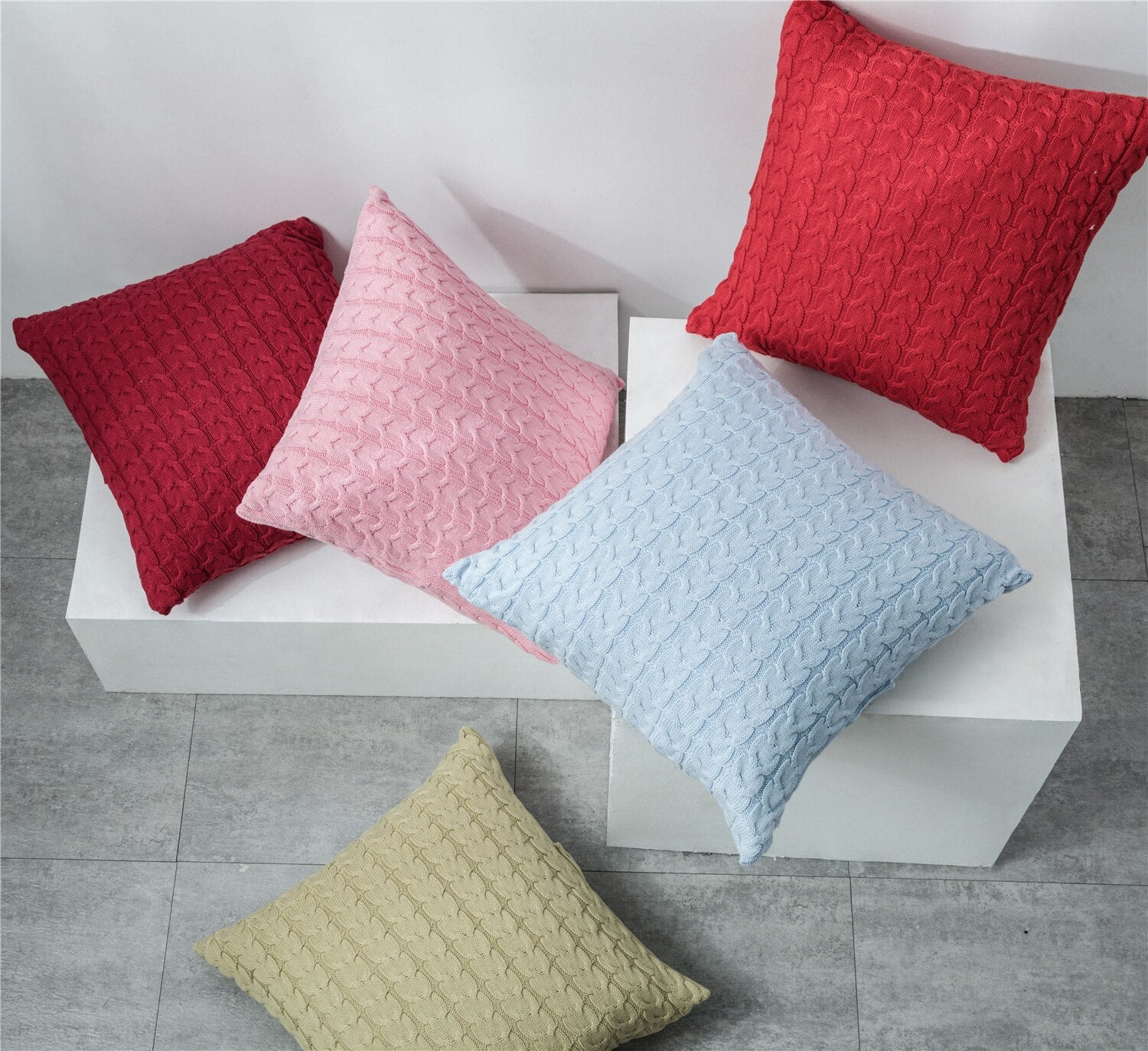 Scandinavian Style 100% Cotton Knitted Cushion Cover With Buttons