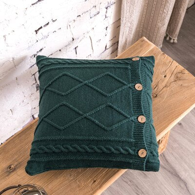 Green Nordic Style Knitted Diamond Cushion Covers