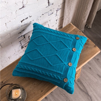 Turquoise Nordic Style Knitted Diamond Cushion Covers