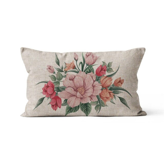 Beautiful Linen Cushion Covers With Spring Flowers 30cm x 50cm