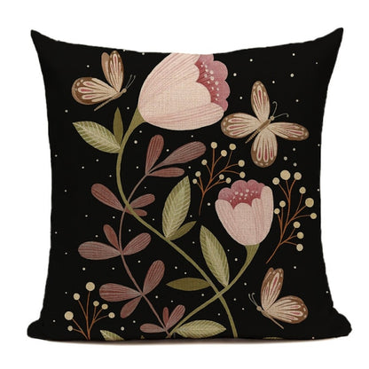 Nordic Black Cushion Covers With Sun, Moon, Floral & Fauna