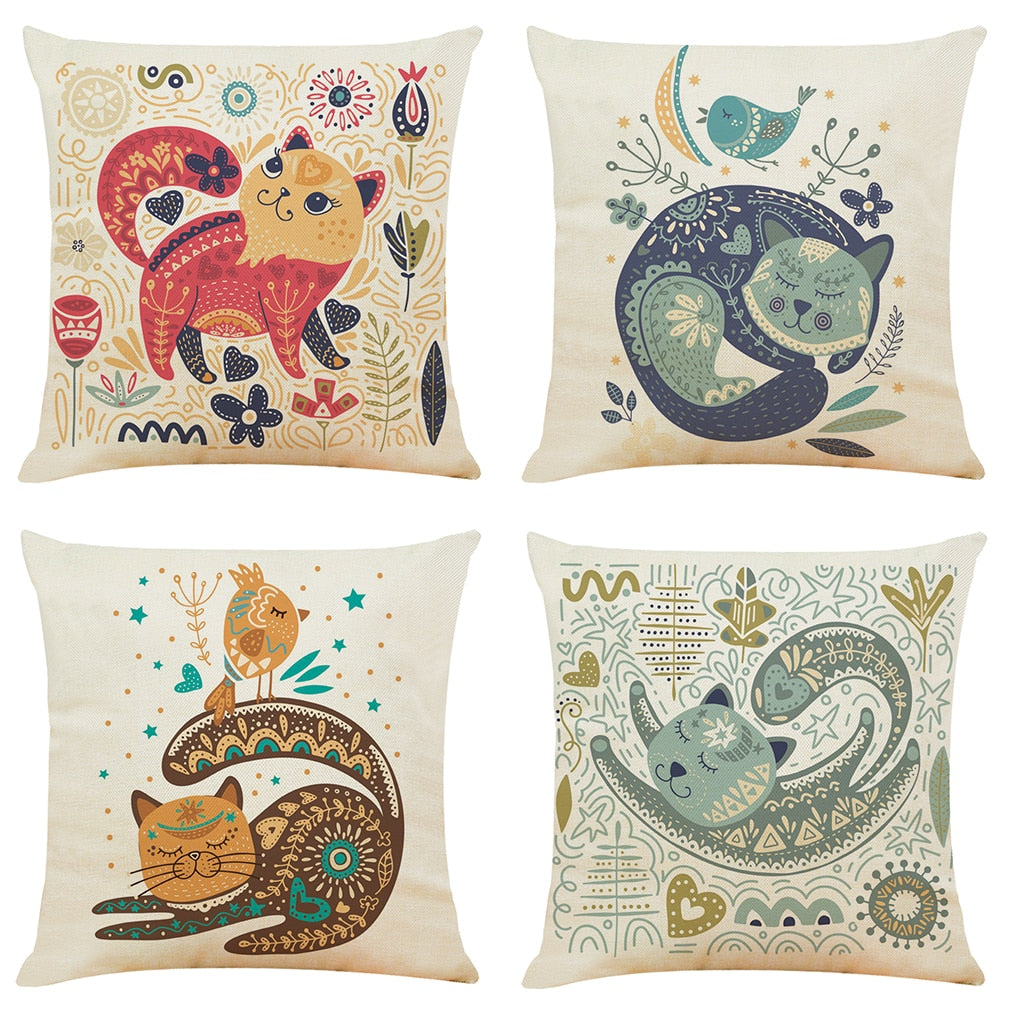 Arty Colourful Chubby Cat Cushion Covers