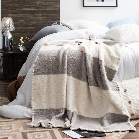 Striped Soft Faux Fur Sofa Blanket Throw / Shawl