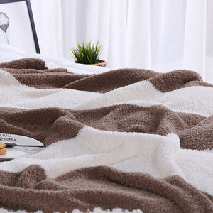 Striped Soft Faux Fur Sofa Blanket Throw / Shawl