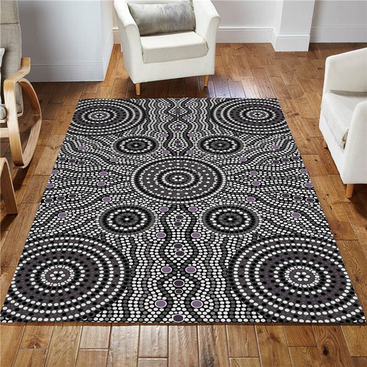 Black & Grey Tribal Aboriginal Dot Art Rug