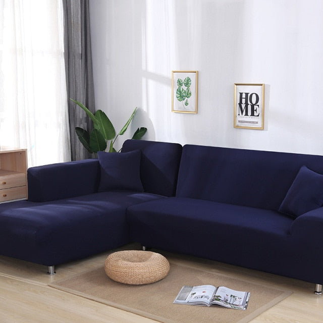 Navy Plain Colour Stretchy Sofa Covers For 1-4 Seaters