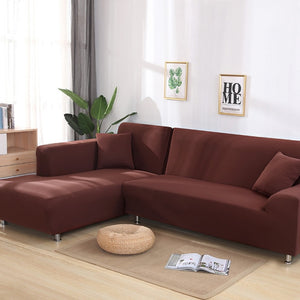 Brown Plain Colour Stretchy Sofa Covers For 1-4 Seaters