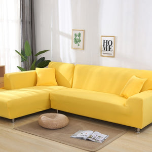 Yellow Plain Colour Stretchy Sofa Covers For 1-4 Seaters