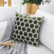 Dark Green Luxury Velvet Cushion Covers With Embroidered White Circles