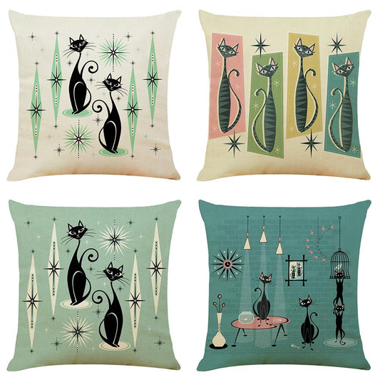 Retro Vintage Style Black Cat Cushion Covers