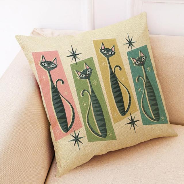 Retro Vintage Style Black Cat Cushion Covers