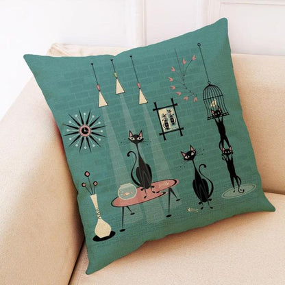 Retro Vintage Style Black Cat Cushion Covers