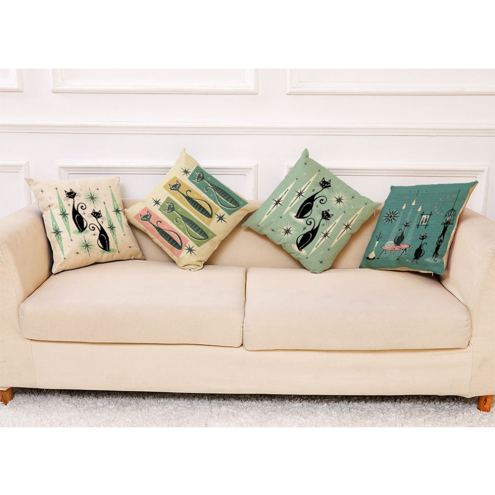 Retro Vintage Style Black Cat Cushion Covers