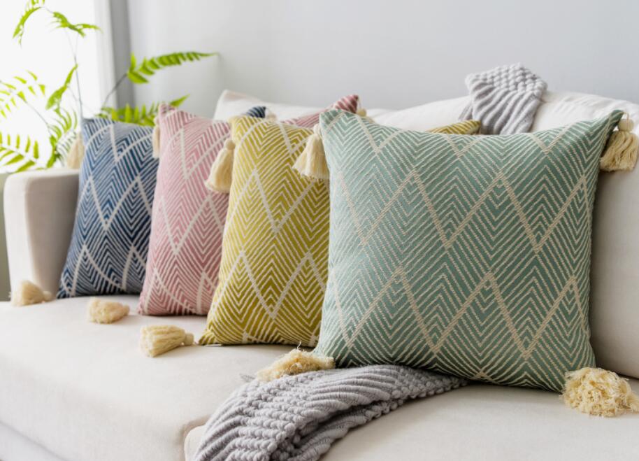 Scandinavian Extra Large Zigzag Cushion Covers With Tassles