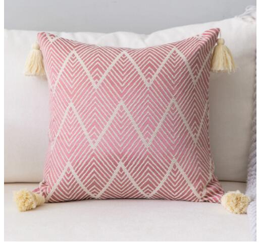 Pink Scandinavian Extra Large Zigzag Cushion Covers With Tassles