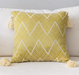 Yellow Scandinavian Extra Large Zigzag Cushion Covers With Tassles