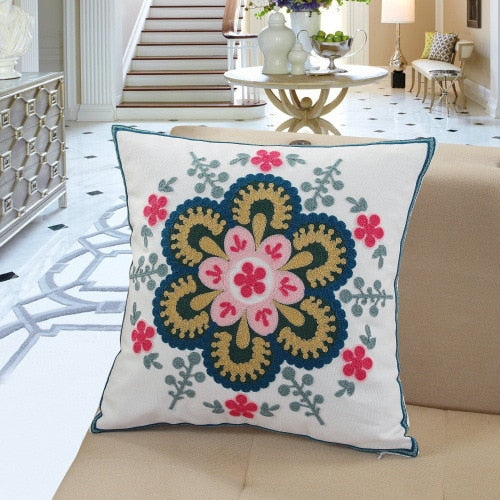 Scandinavian Embroidery Traditional Floral Cushion Covers