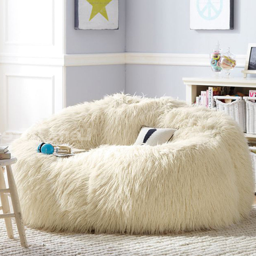 Giant Cream Soft Fluffy Faux Fur Bean Bag Cover Indimode