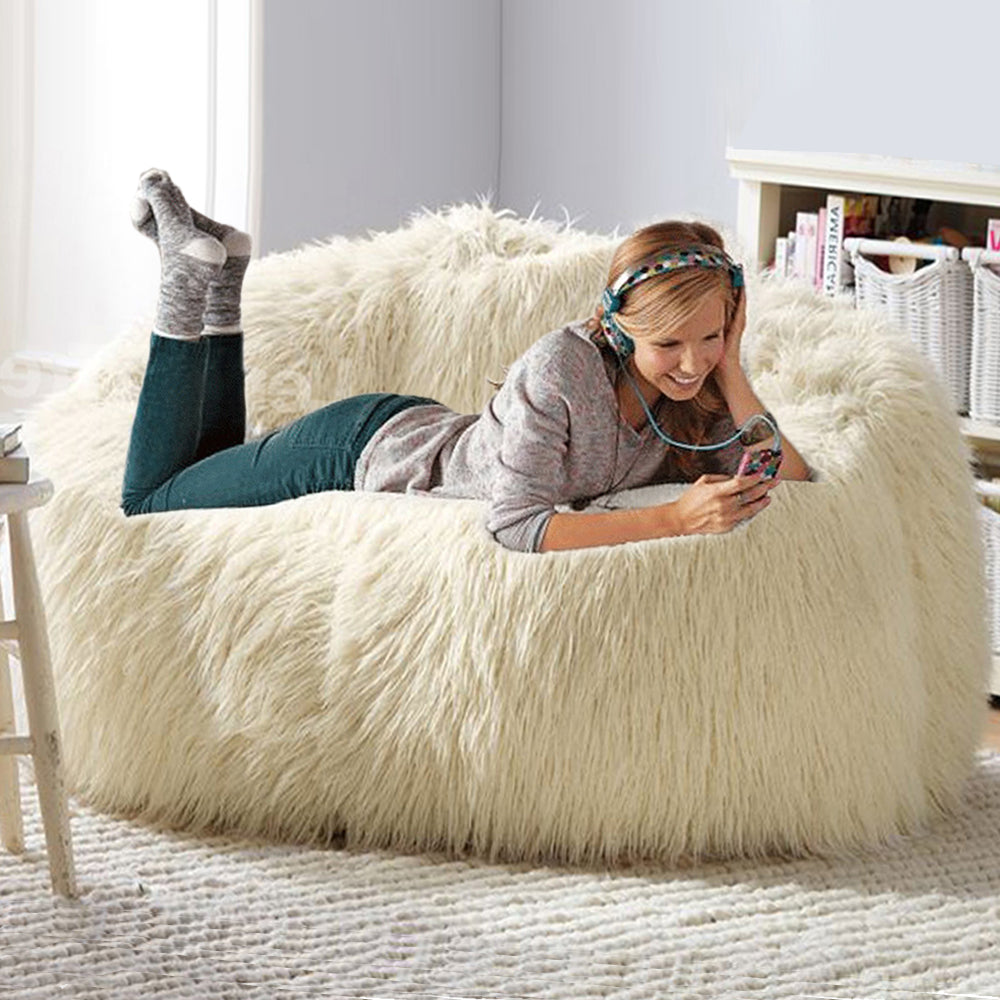 Giant Cream Soft Fluffy Faux Fur Bean Bag Cover