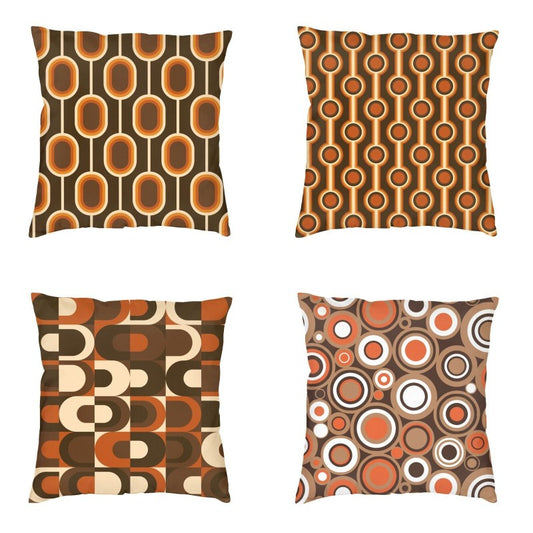 Retro Vintage Burnt Orange & Brown Cushion Cover With Circles