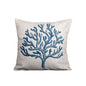 Cream Linen Cotton Cushion Covers With Blue Coral and Seahorse Prints