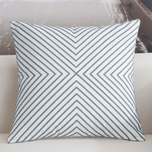 Scandinavian embroidery cushion cover - teal - Striped - Indimode