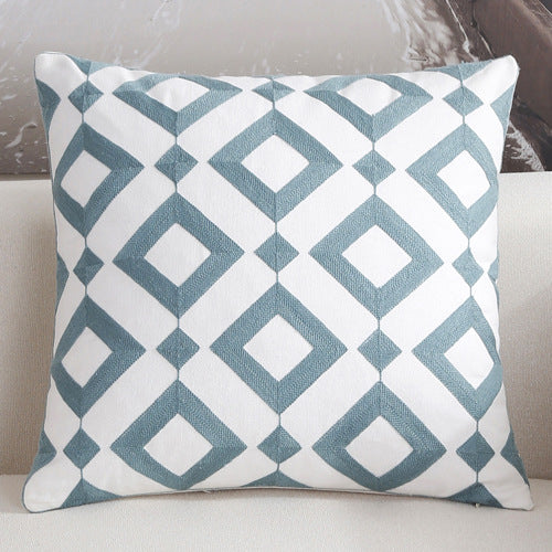Scandinavian embroidery cushion cover - teal - Squares - Indimode