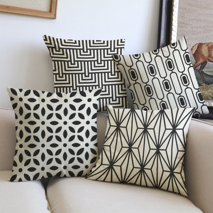 Nordic Black / Navy & Cream Geometric Cushion Covers