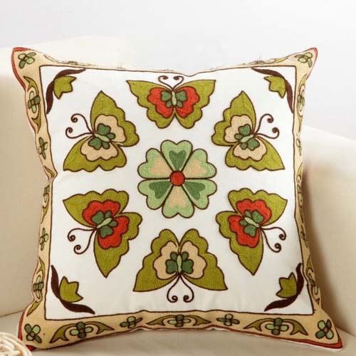 Boho Green Butterfly Embroidery Cushion Cover - Indimode