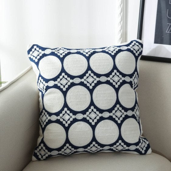 Scandinavian Embroidery Cushion Cover - Dark Navy - Geometric Celtic Circles