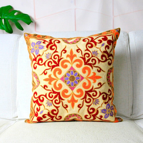 Colourful Ethnic Floral Embroidery Cushion Covers 18in x 18in