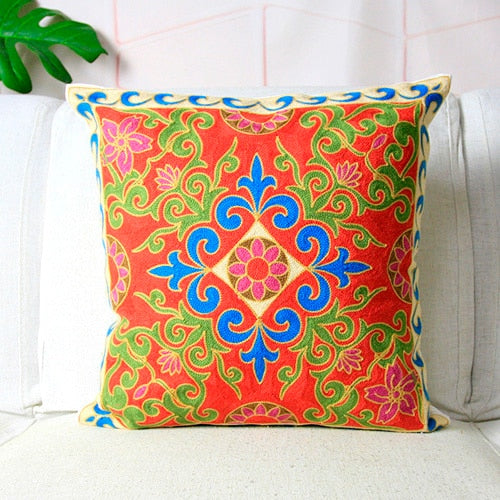 Colourful Ethnic Floral Embroidery Cushion Covers 18in x 18in