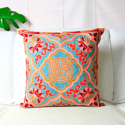 Colourful Ethnic Floral Embroidery Cushion Covers 18in x 18in