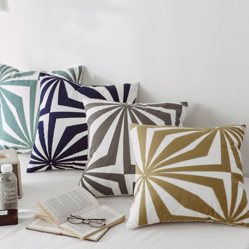 Geometric Abstract Cream Embroidery Cushion Cover