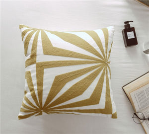 Golden Geometric Abstract Cream Embroidery Cushion Cover