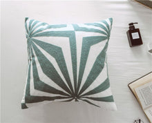 Green Geometric Abstract Cream Embroidery Cushion Cover