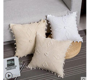 Cream and White Cotton Crochet Cushion Covers