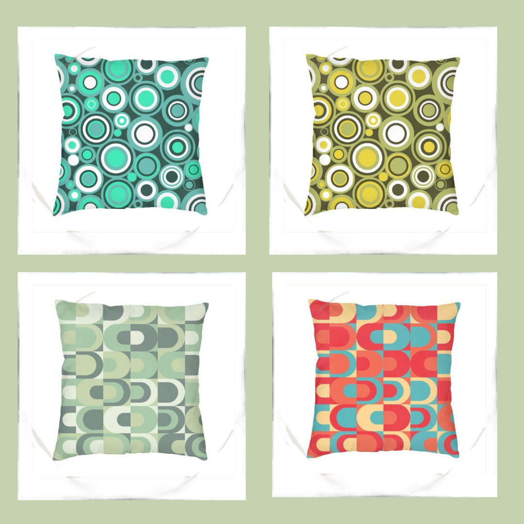 Retro Vintage Cushion Covers In Green, Turquoise & Purple Colours