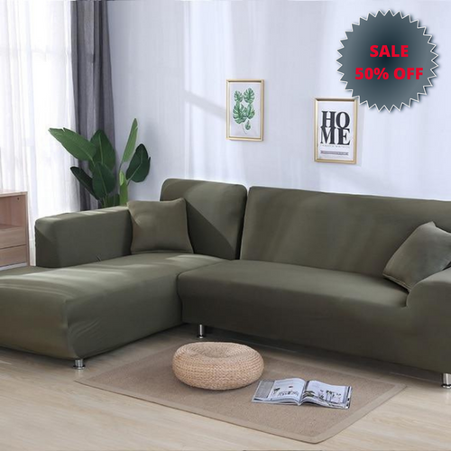 Grey green Plain Colour Stretchy Sofa Covers For 1-4 Seaters